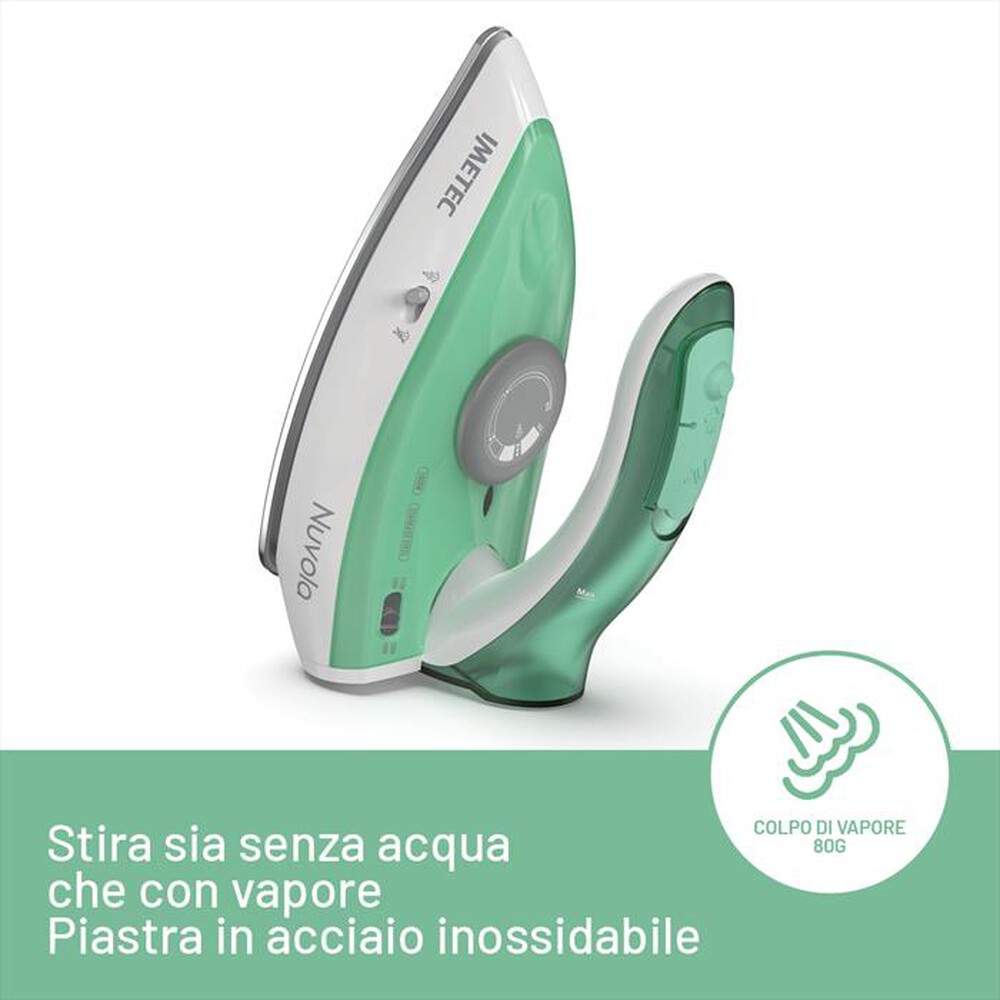Immagine del prodotto IMETEC - FERRO A VAPORE DA VIAGGIO NUVOLA-Bianco Grigio e verde acqua