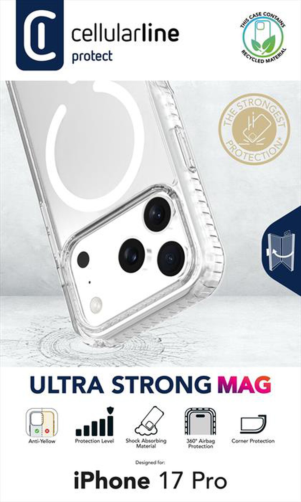 Immagine del prodotto CELLULARLINE - Custodia ULTRA STRONG MAG per IPHONE 17 PRO-Trasparente