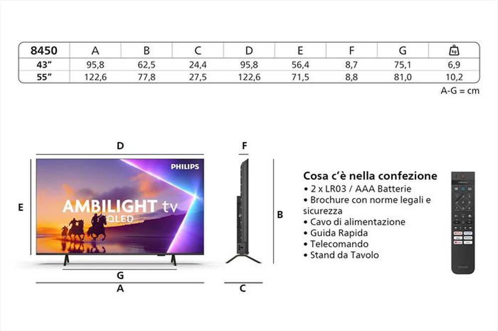 Immagine del prodotto PHILIPS - Smart TV 43" 4K QLED Ambilight 43PUS8450/12-Black