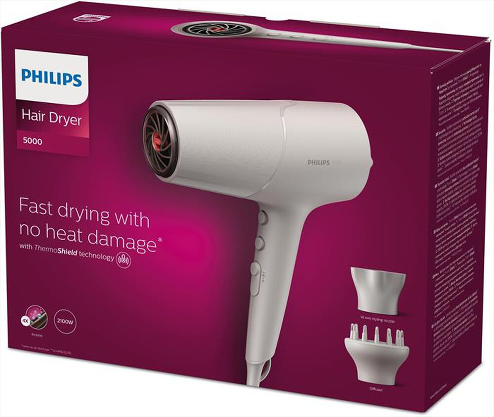 "PHILIPS - Asciugacapelli BHD501/20-Bianco e metallizzato"