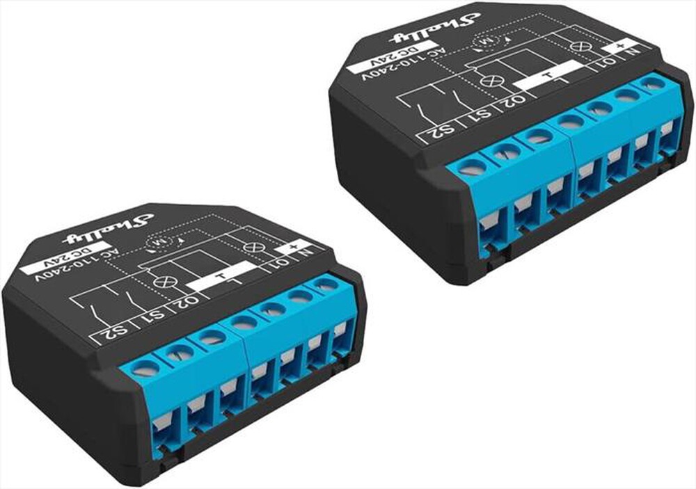 Immagine del prodotto SHELLY - Interruttore Rel&egrave; WiFi 2 canali PLUS 2PM-TWO PACK-Nero