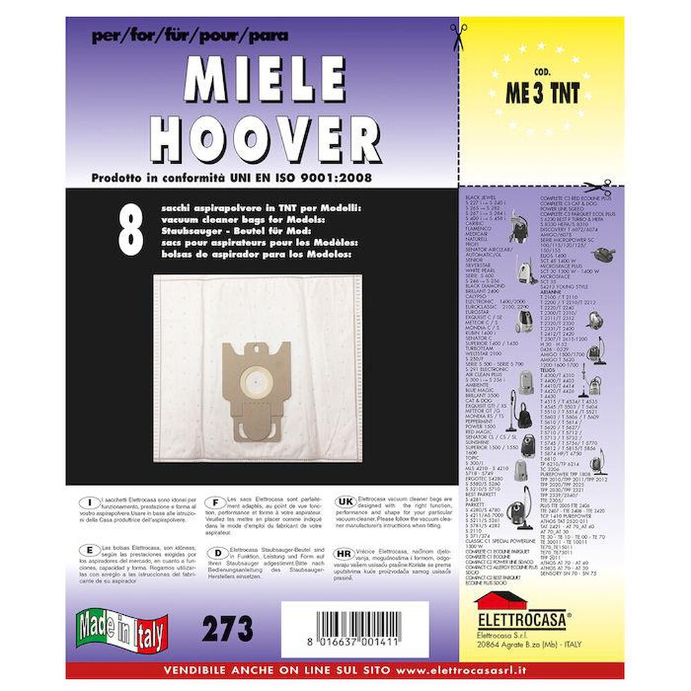 +6F - Confezione 8 sacchi aspirapolvere ME 3 TNT