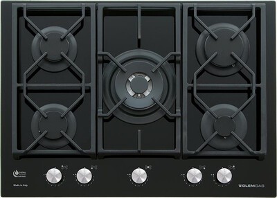 GLEM GAS - Piano cottura a gas GV755XBK 5 fuochi 70cm-Nero Lucido