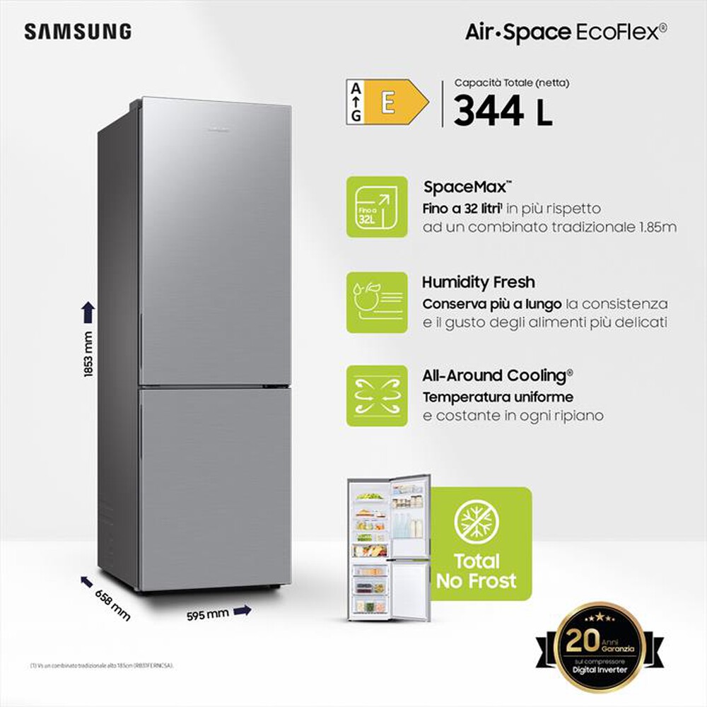 "SAMSUNG - Frigorifero combinato RB33B610ESA/EF ClasseE 344lt-SILVER INOX"
