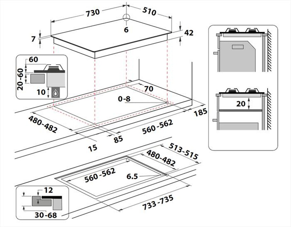 Immagine del prodotto WHIRLPOOL - Piano cottura a gas GOA 7523/NB 5 fuochi 73cm
