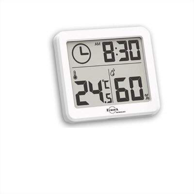 EUROPA TECHNOLOGY - Igrometro - Termometro con orologio DV-512 HT-BIANCO