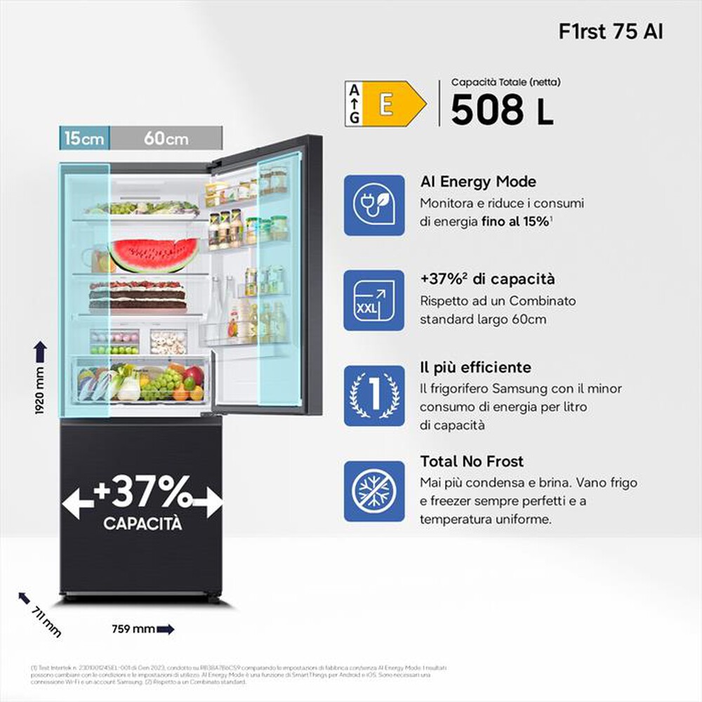 Immagine del prodotto SAMSUNG - Frigorifero combinato RB50DG601EB1EF ClasseE 508lt-Antracite