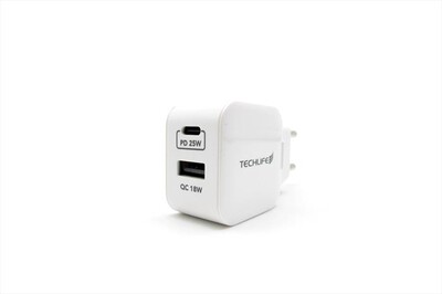 TECHLIFE - Caricabatterie rapido 2in1 TLMT0016-Bianco