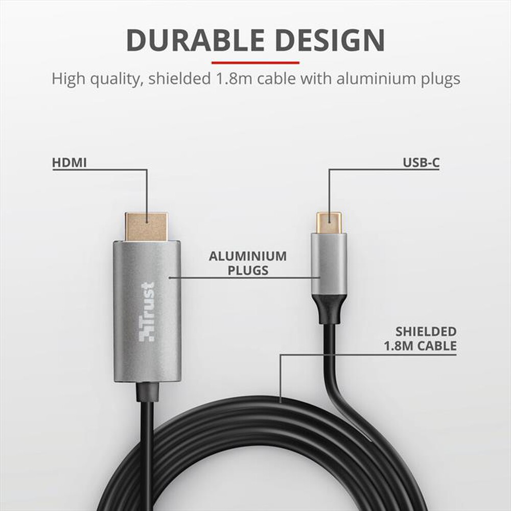 "TRUST - CALYX USB-C TO HDMI CABLE-Black/Grey"
