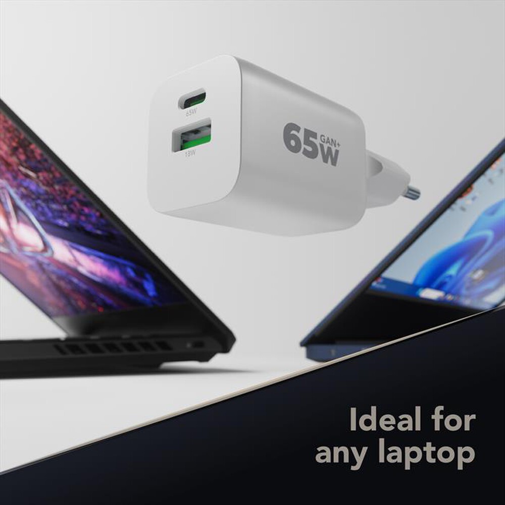 Immagine del prodotto CELLULARLINE - Caricatore Multiporta GaN 65W Dual USB-A + USB-C-Bianco