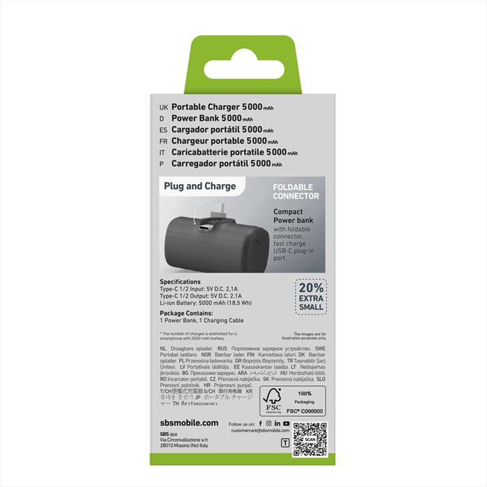"SBS - Powerbank TEBB5000PLUGCK-Nero"
