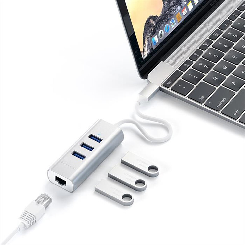 "SATECHI - HUB USB-C 2-IN- 1 - 3 PORTE USB 3.0 + ETHERNET-SILVER"