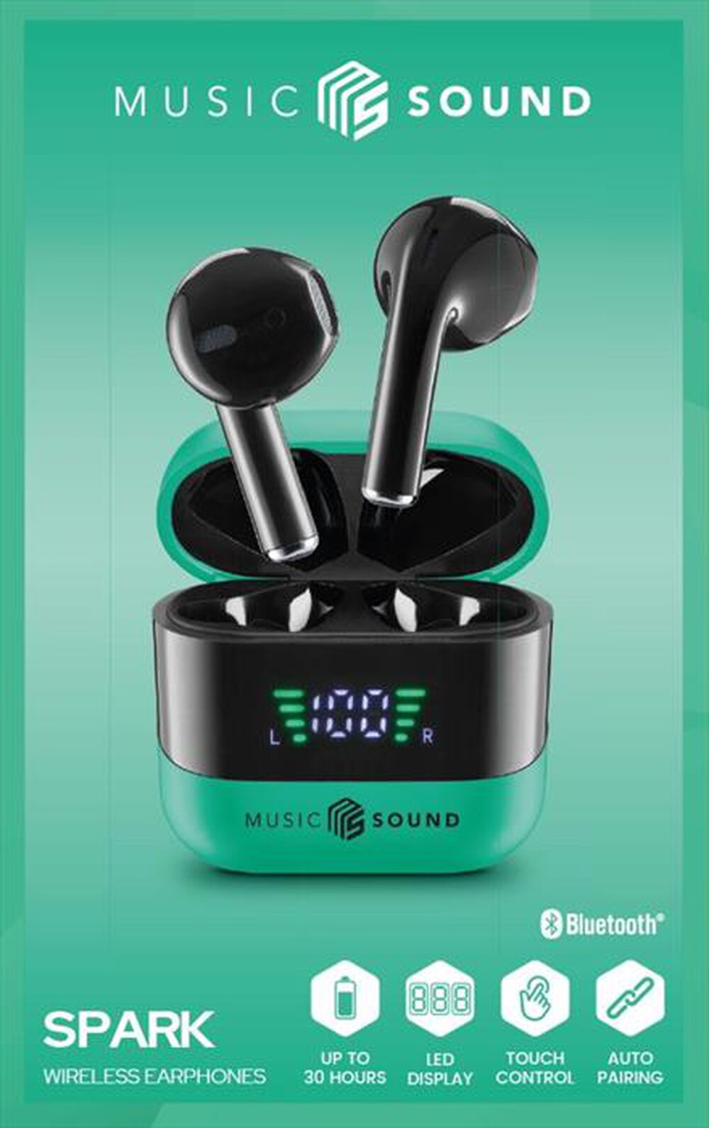 "MUSIC SOUND - AURICOLARI TWS CON DISPLAY LED-Green"