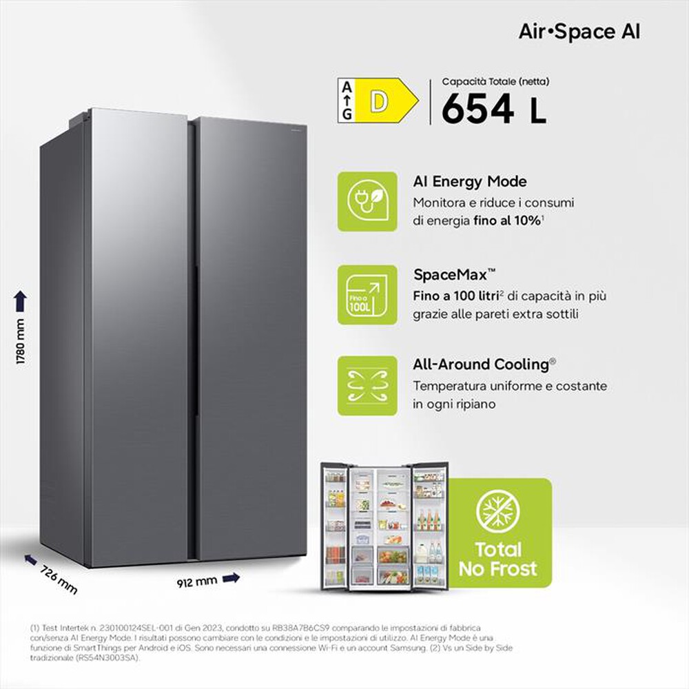 Immagine del prodotto SAMSUNG - Frigorifero side by side RS70F65QDTEF Classe D-Metal Inox