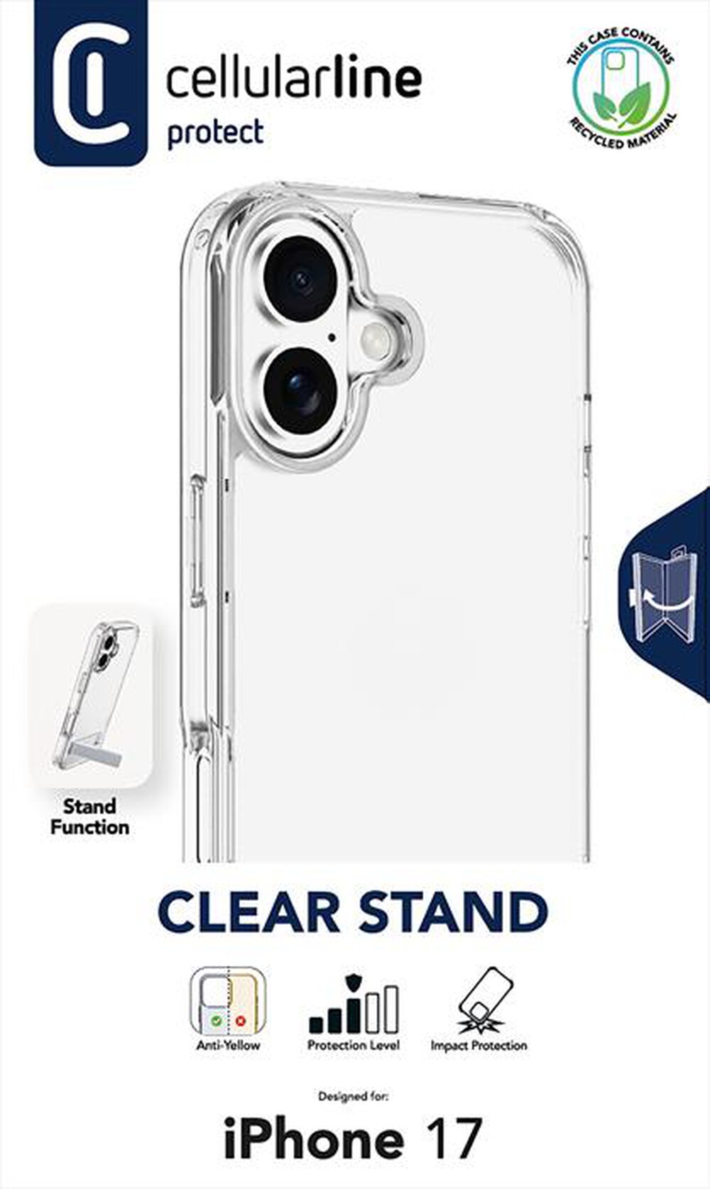 Immagine del prodotto CELLULARLINE - Custodia con stand CLEAR STAND PER IPHONE 17-Trasparente