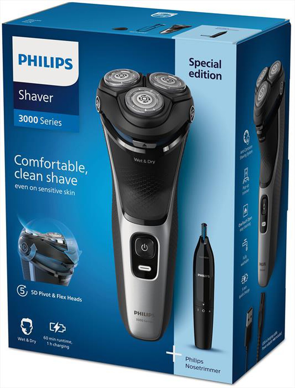 Immagine del prodotto PHILIPS - RASOIO ELETTRICO SERIE 3000 S3143/02-Argento Brillante