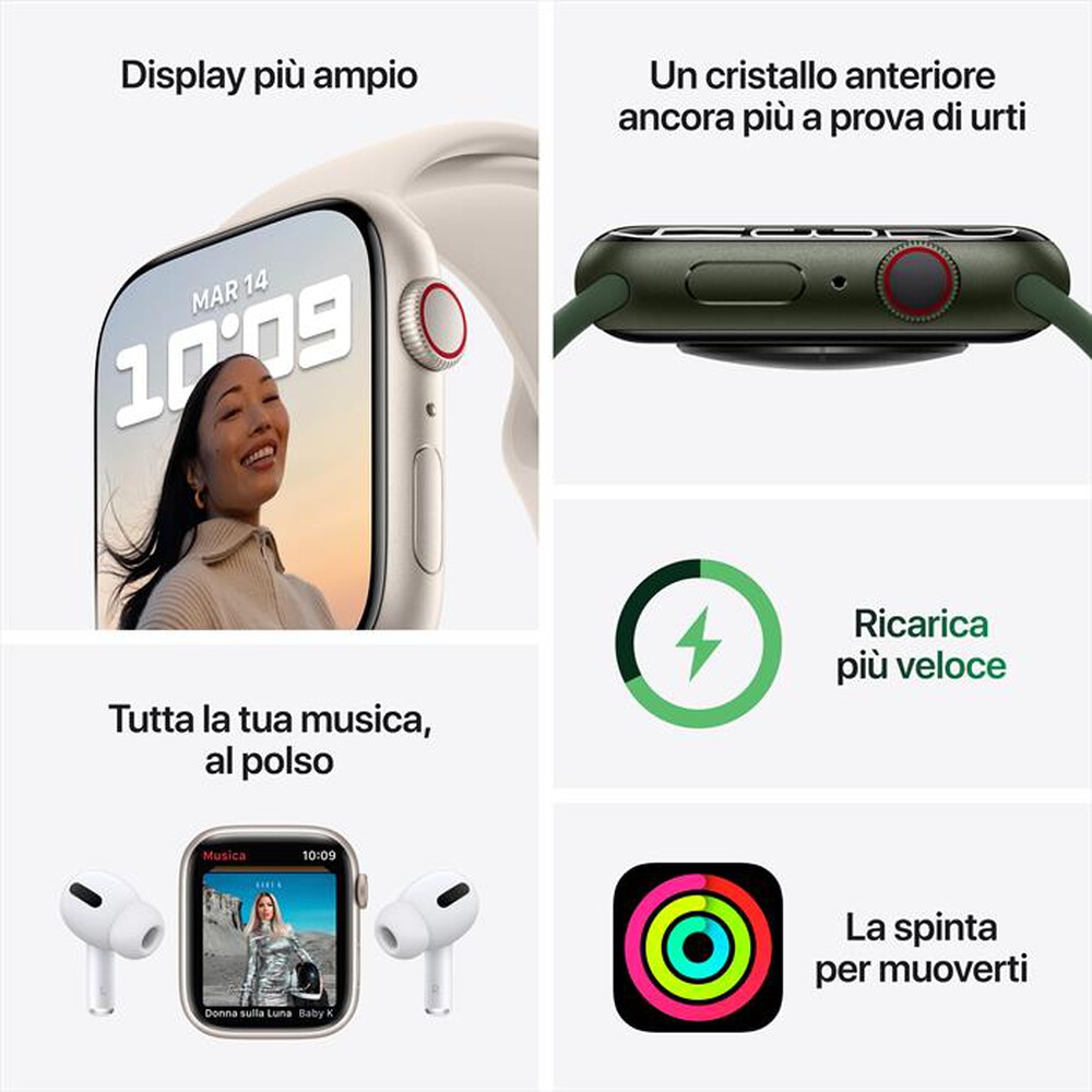 "APPLE - Apple Watch Series 7 GPS+Cellular 41mm Alluminio-Cinturino Sport Verde"