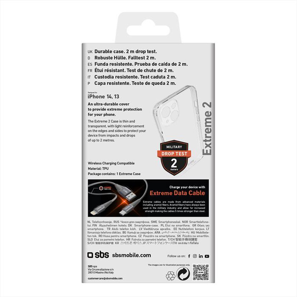 "SBS - Cover Extreme 2 TEUNBKEX2IP1461 per iPhone 14-Trasparente"