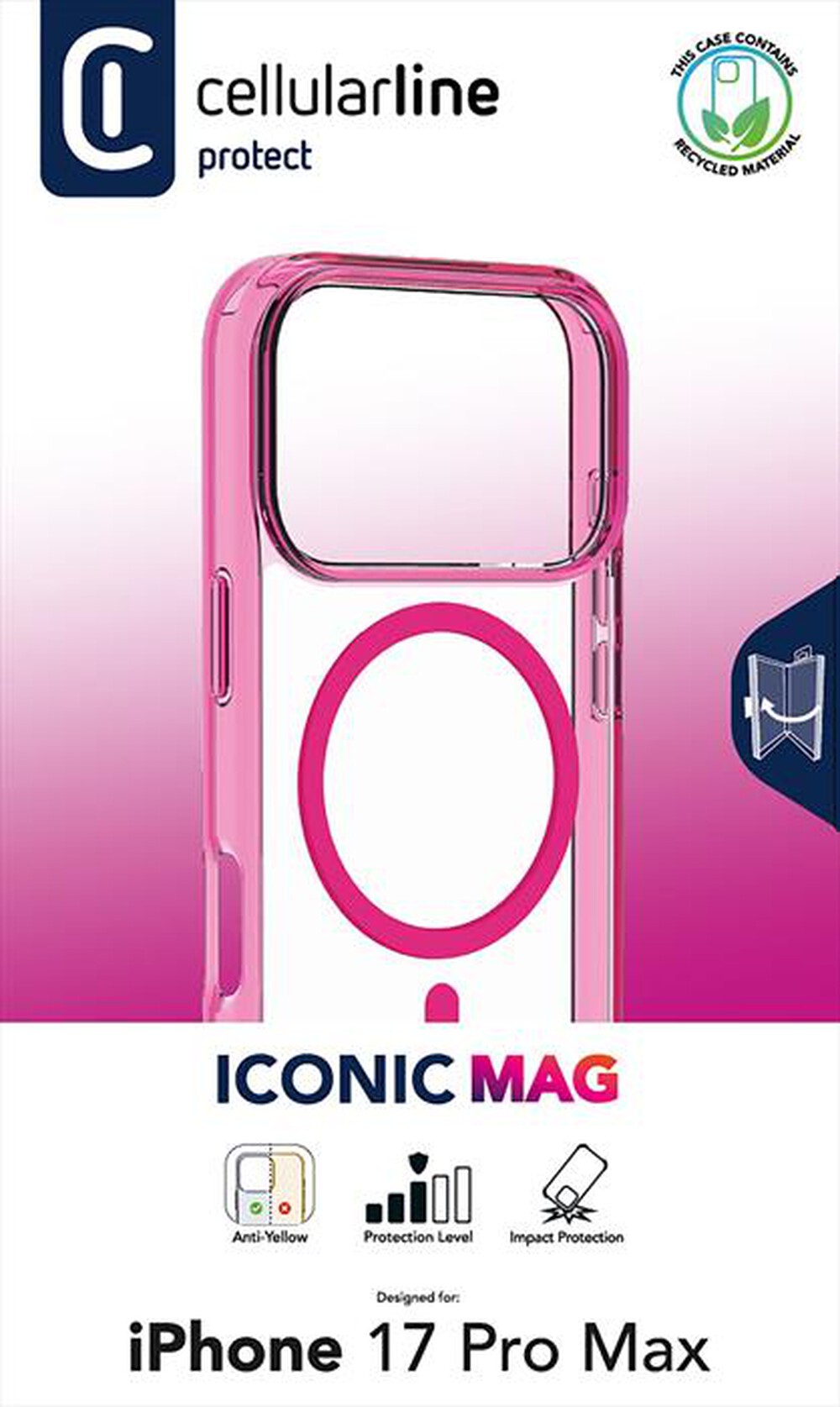 Immagine del prodotto CELLULARLINE - Custodia ICONIC MAG per IPHONE 17 PRO MAX-Rosa, Trasparente