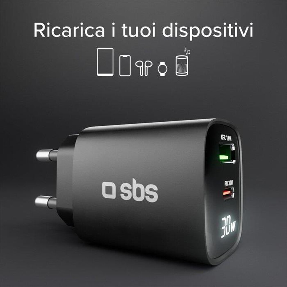 "SBS - Caricatore da rete TETRGANLCD1USB1C30K-Nero"