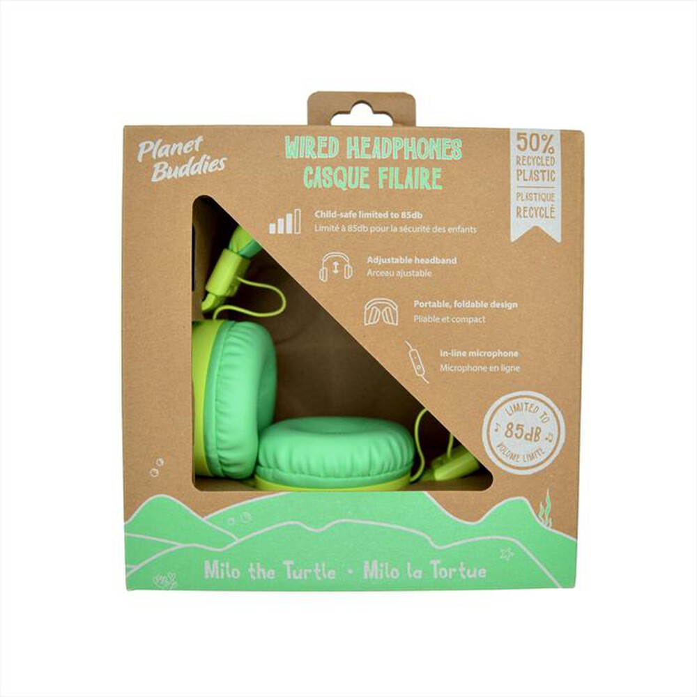 "PLANET BUDDIES - Cuffie wired MILO THE TURTLE-Green - Verde"
