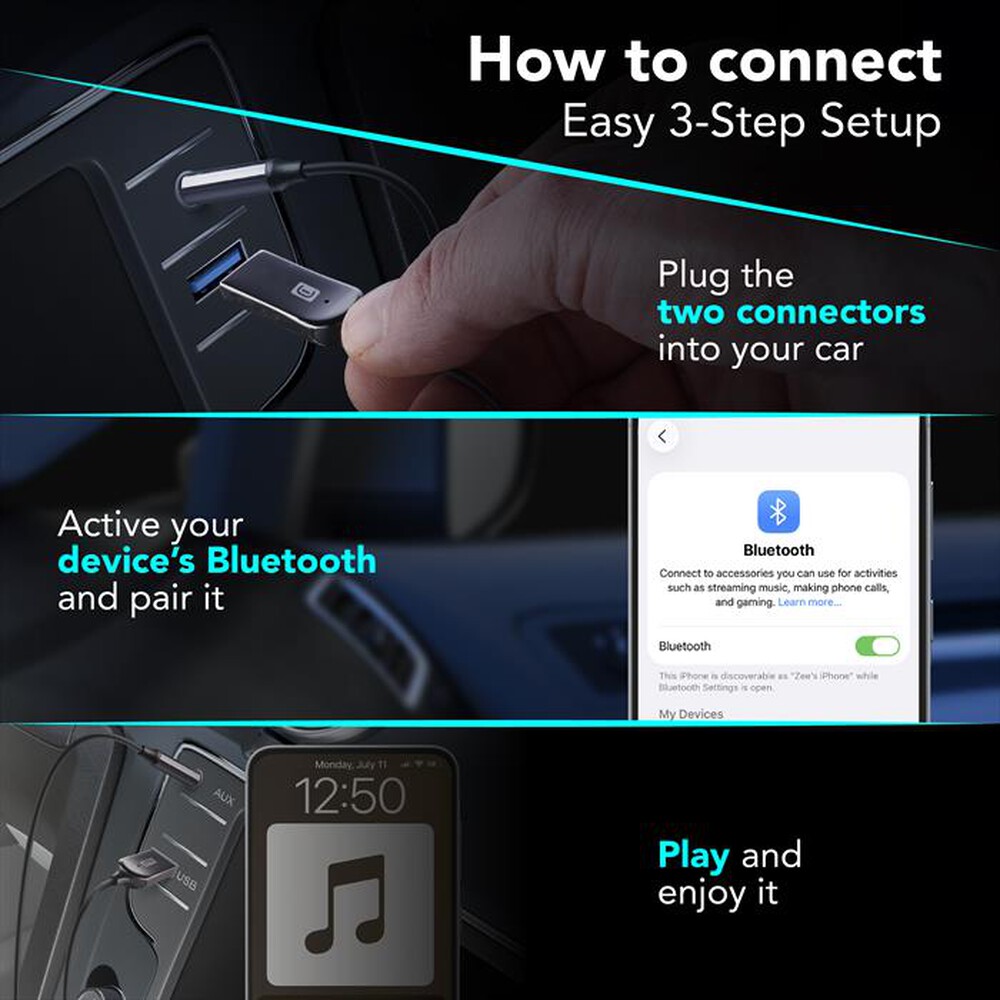 Immagine del prodotto CELLULARLINE - CAVO RICEVITORE BLUETOOTH CONNETTORE JACK 3.5-Nero