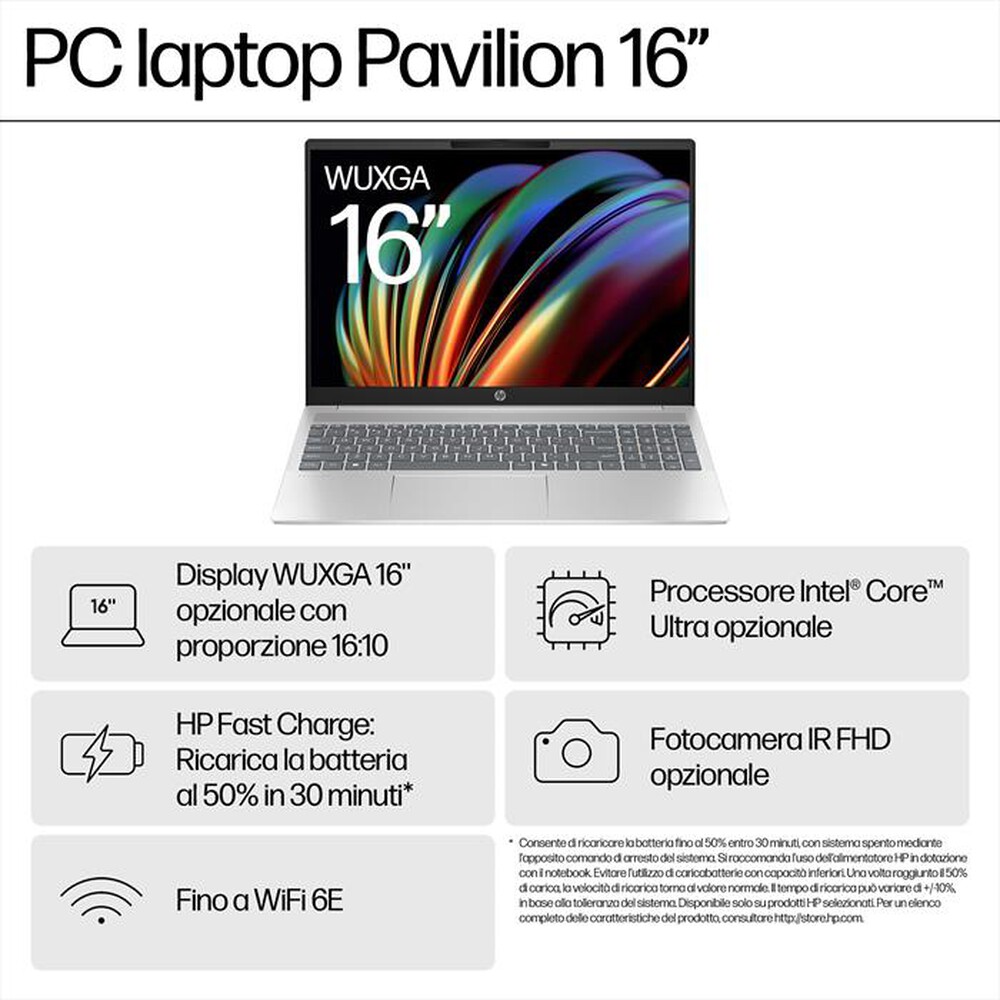 Immagine del prodotto HP - NOTEBOOK PAVILION 16" U5 SSD 512GB 16-AF0022NL-Natural Silver