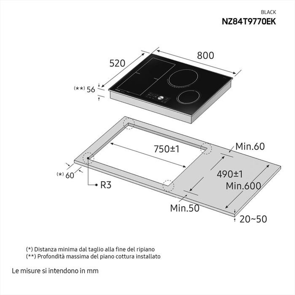 "SAMSUNG - Piano cottura induzione NZ84T9770EK/ET 80 cm-Vetro Ceramica Nero"