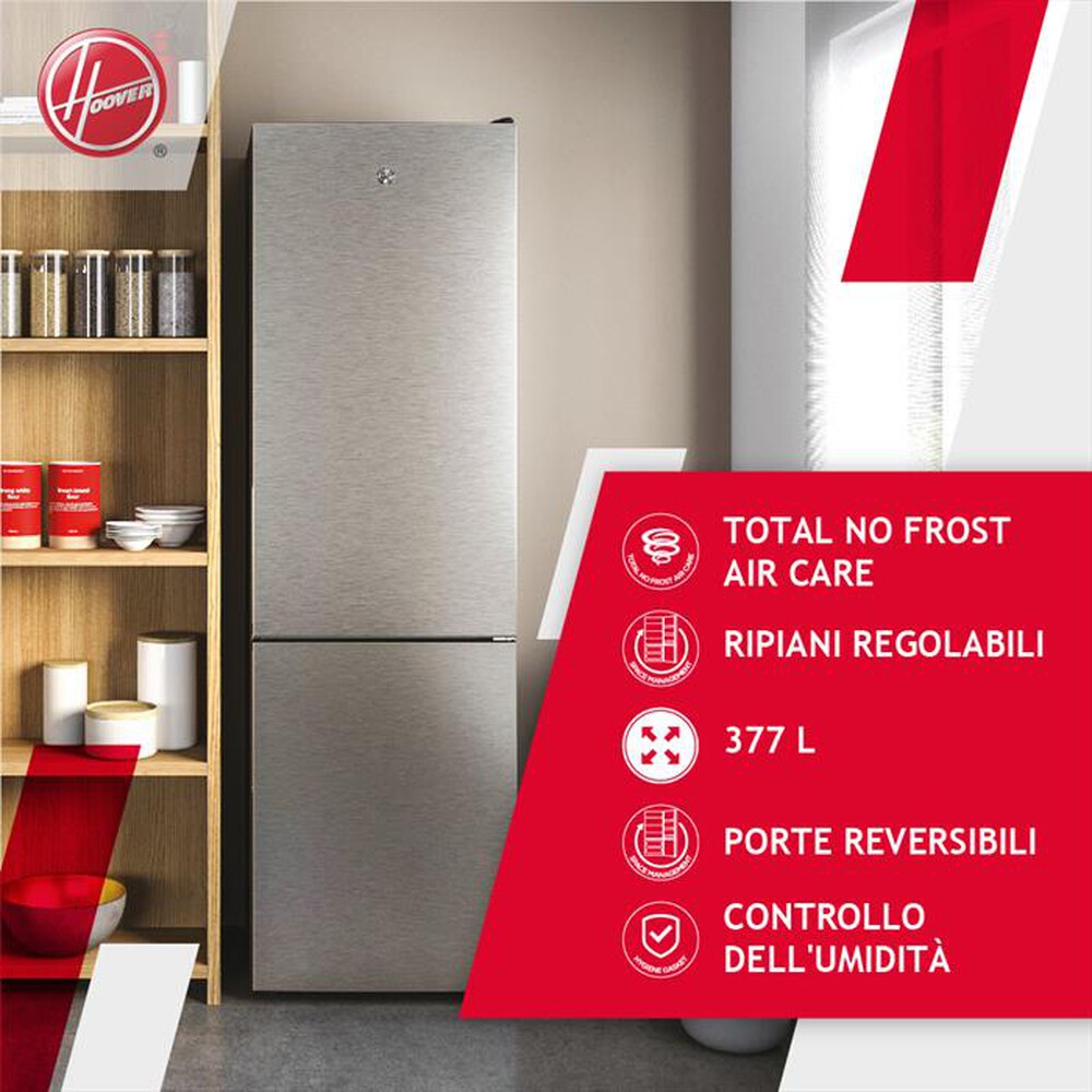 "HOOVER - Frigorifero combinato HOCE4T620EX Classe E 377 lt-Alluminio"
