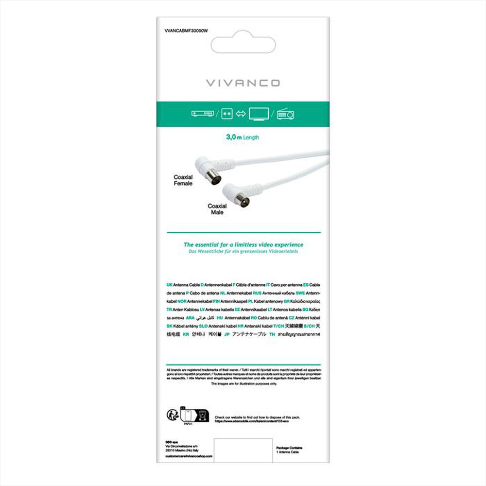 Immagine del prodotto SBS - Angle aerial lead 90 dB-Bianco