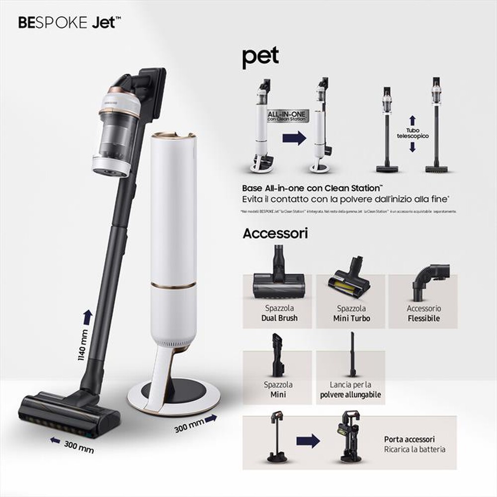 "SAMSUNG - Scopa elettrica BESPOKE JET PET VS20A95823W-Misty White"