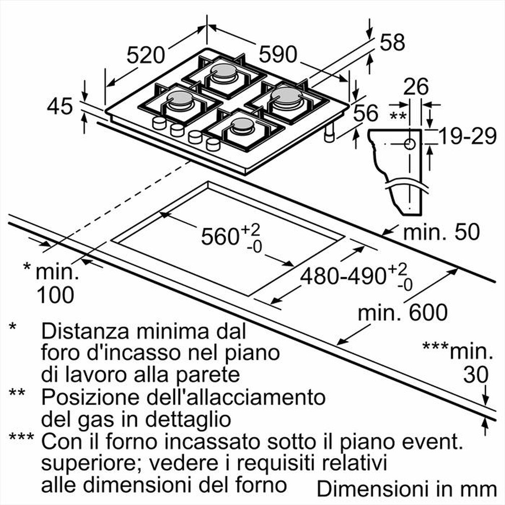 Immagine del prodotto BOSCH - Piano cottura a gas PNP6B6K40 59 cm-Nero