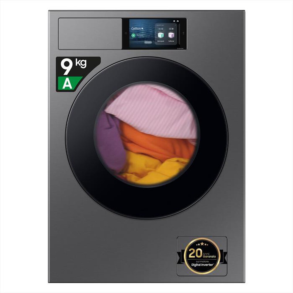 "SAMSUNG - Lavatrice WF90F09C4SU3 9KG Classe A-Dark Silver Steel - oblò Nero"