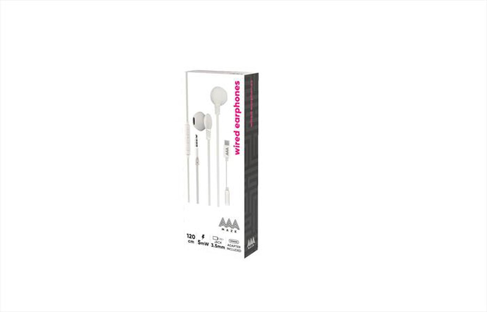 Immagine del prodotto AAAMAZE - AURICOLARI EAR BUD A FILO 3,5MM PLUG + 3,5MM A USB-Bianco