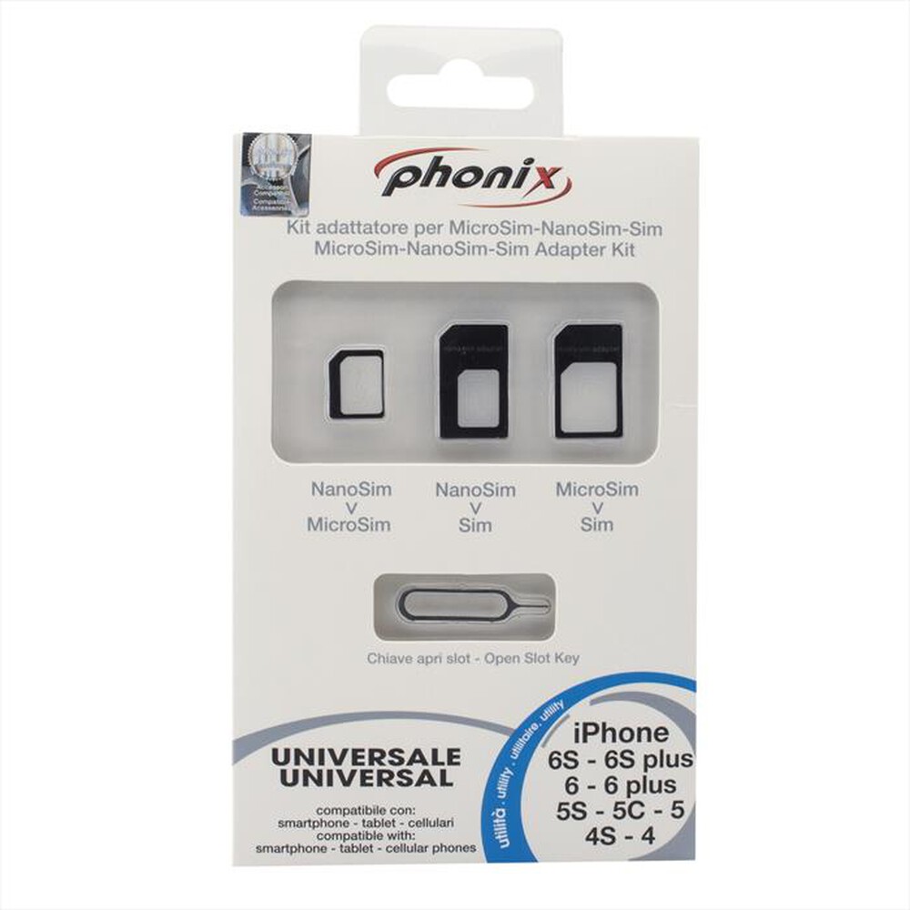 "PHONIX - Kit adattatore per nanoSIM-microSIM-SIM-Nero"