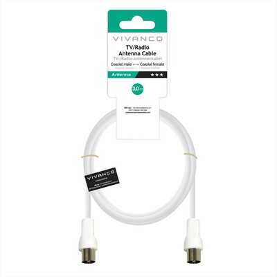 SBS - Arial lead 3m coax-plugcoax-socket,-Bianco