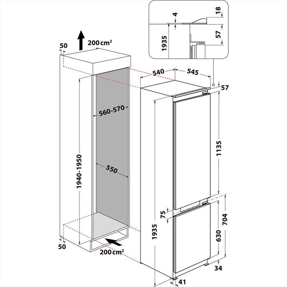 Immagine del prodotto WHIRLPOOL - Frigorifero combinato WHC20 T352 Classe E 280 lt-Bianco