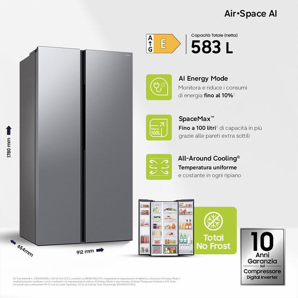 Immagine del prodotto SAMSUNG - Frigorifero side by side RS57DG400EM9EF Classe E-Metal Inox
