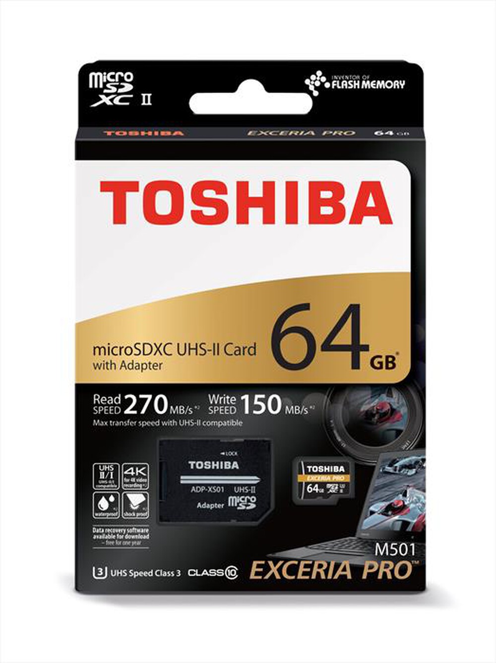 "TOSHIBA - MICROSD 64GB UHS2 U3 CL10 LET:270 SCRIT:150-ORO/NERO"