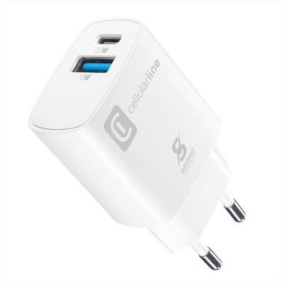 CELLULARLINE - Caricatore da rete CHARGER DUAL PD 25W SAMSUNG-Bianco