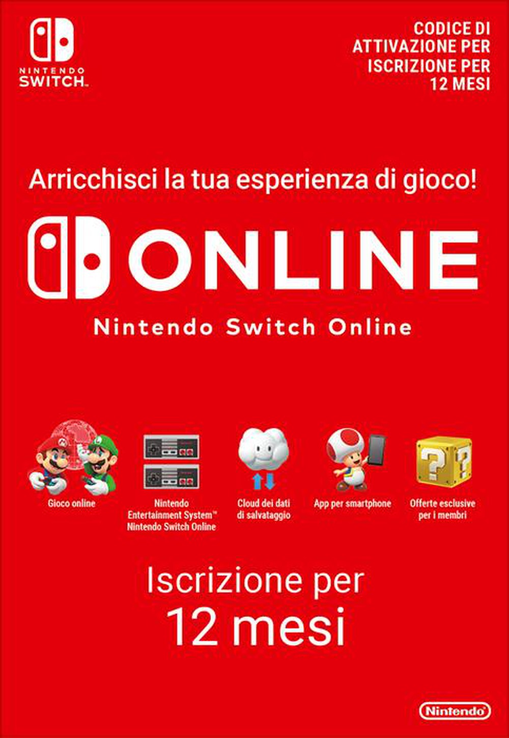 Immagine del prodotto NINTENDO - ABBONAMENTO NINTENDO SWITCH ONLINE INDIV. 12 MESI