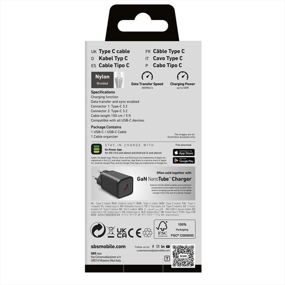 "SBS - Cavo USB-C a USB-C 3.2 TECABLETISSUETCC32G-Grigio"