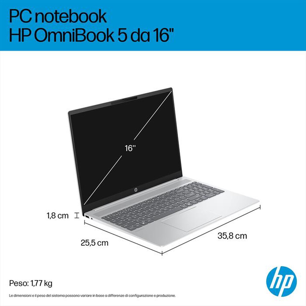 Immagine del prodotto HP - HP OMNIBOOK 5 16-AF1022NL Intel Core Ultra 7-Glacier Silver