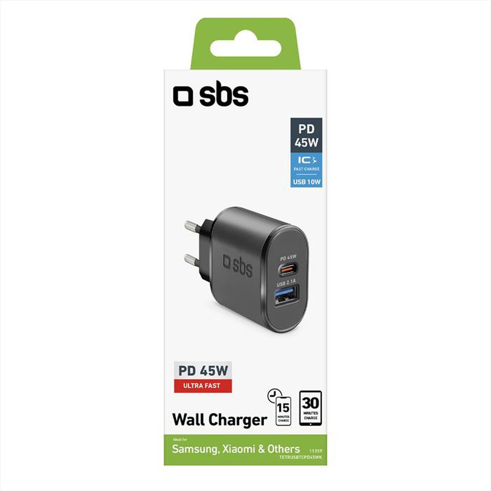 "SBS - Carica batterie TETRUSBTCPD45WK-Nero"