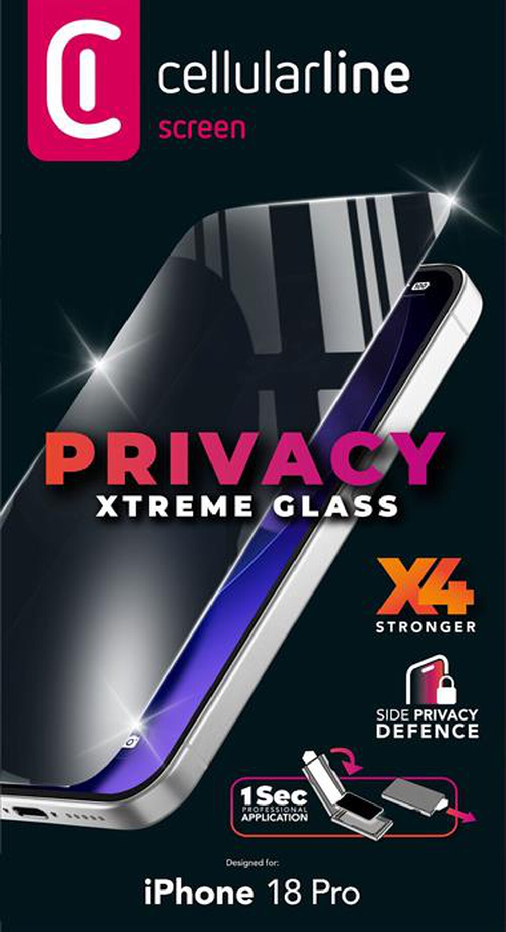 Immagine del prodotto CELLULARLINE - Pellicola PRIVACY XTREME GLASS per IPHONE 18 PRO-Trasparente