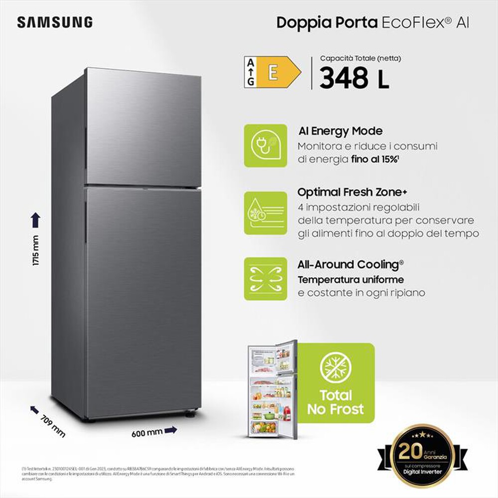 "SAMSUNG - Frigorifero 2 porte RT35CG5644S9ES Classe E 348 lt-METAL INOX"