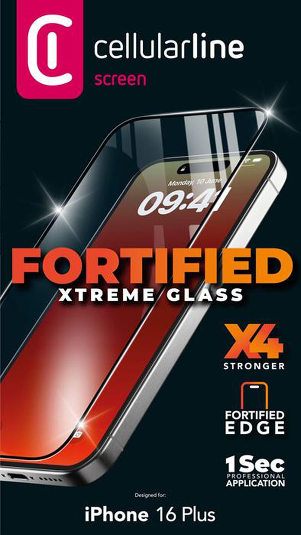 "CELLULARLINE - FORTIFIED XTREME GLASS - IPHONE 16 PLUS-Transparent"