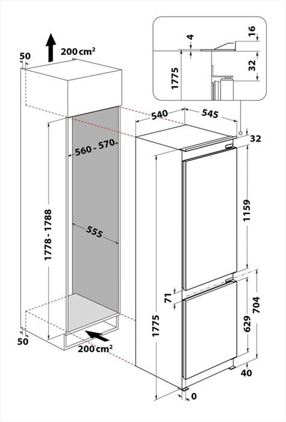 Immagine del prodotto WHIRLPOOL - Frigorifero incasso combinato WHKN 3253 B4E-Bianco