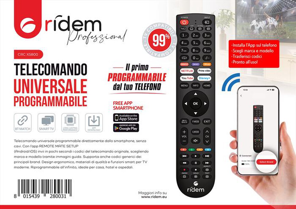 Immagine del prodotto RIDEM - Telecomando universale programmabile CRC X5800-Nero