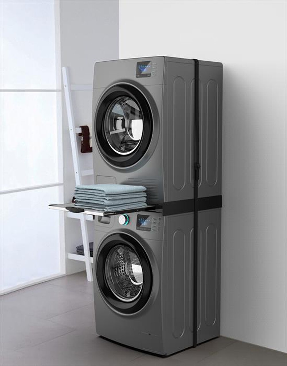 "MELICONI - Kit di sovrapposizione lavatrice TORRE DARK-Tecnopolimero Nero e legno gri"